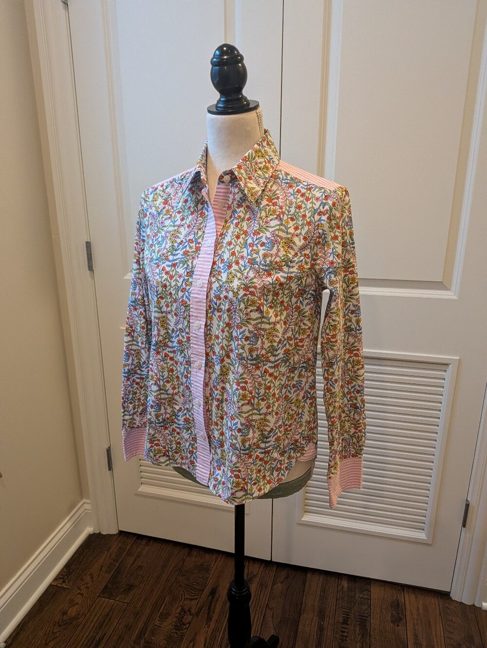 Boden Multicolor Floral Cotton Poplin Shirt with Pink Trim, Size US 4P
